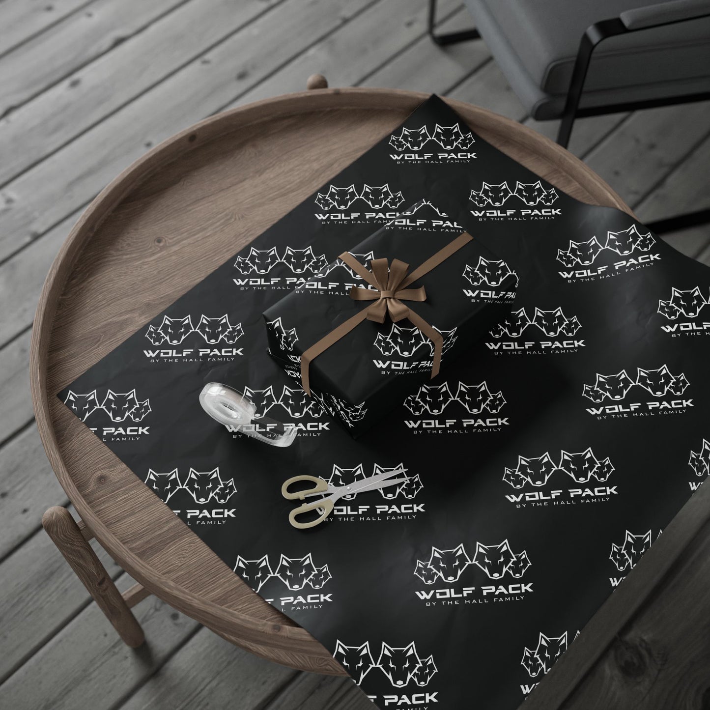 Wrapping Paper — Black Minimalist Maple Logo Gift Wrap (Canadian Maple Design)