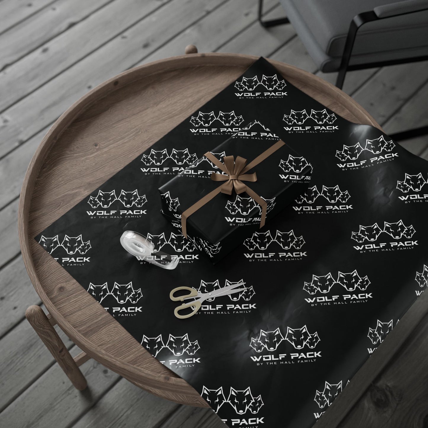 Wrapping Paper — Black Minimalist Maple Logo Gift Wrap (Canadian Maple Design)